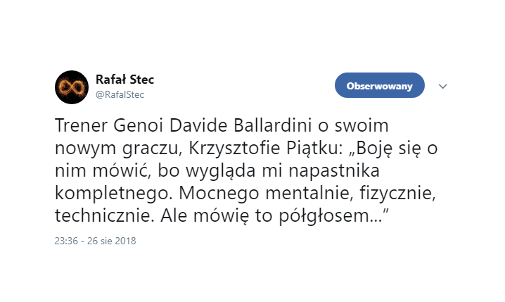 Trener Genoi o Krzysztofie Piątku